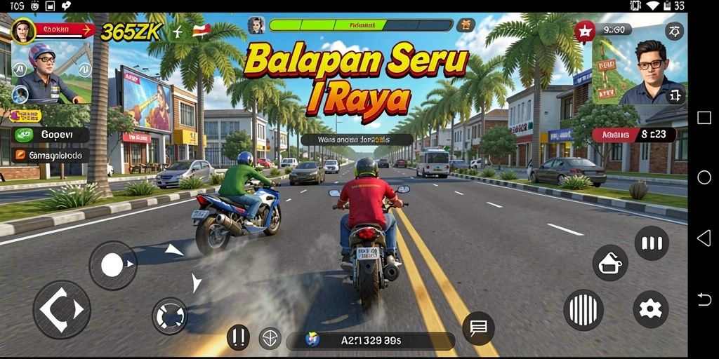 Screenshot dari gameplay 365ZK yang menampilkan balapan seru di jalan raya.