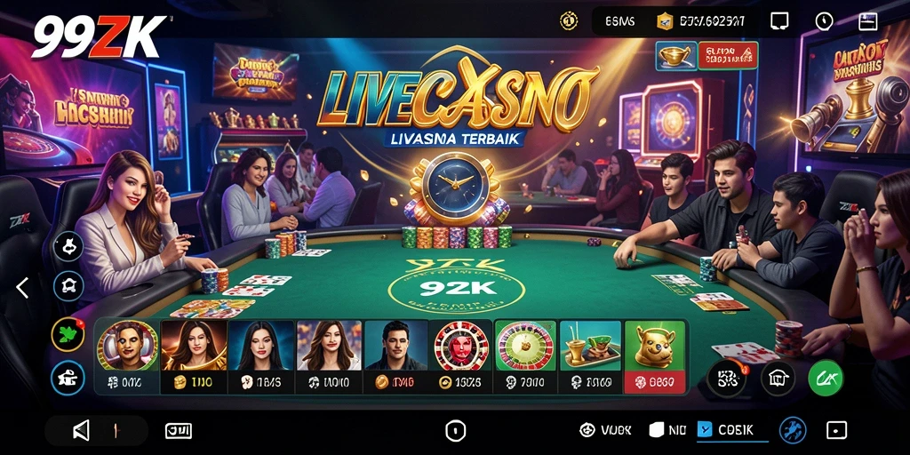 Screenshot gameplay 99ZK menampilkan dealer langsung dan interaksi pemain.