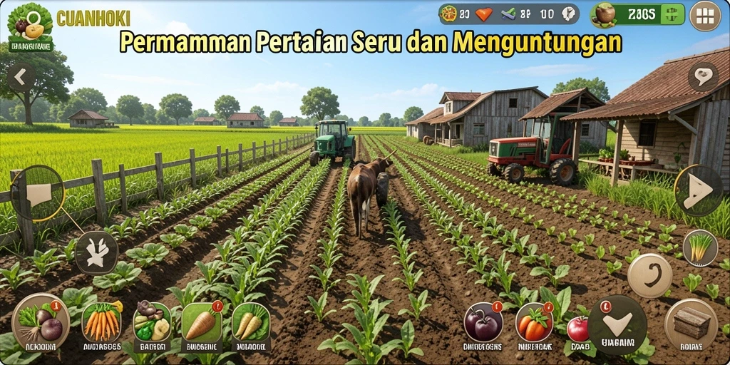 Screenshot CUANHOKI menampilkan petani yang sedang memanen sayuran.