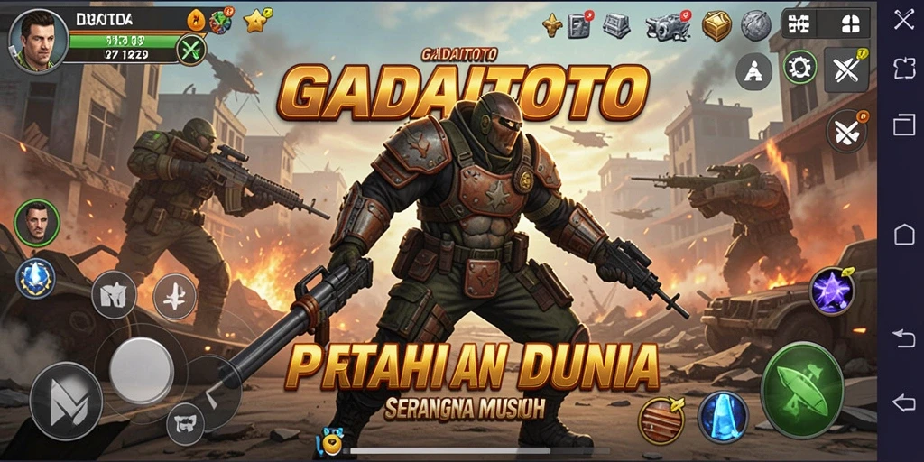 Tampilan gameplay GADAITOTO dengan menara pertahanan melawan gelombang musuh.