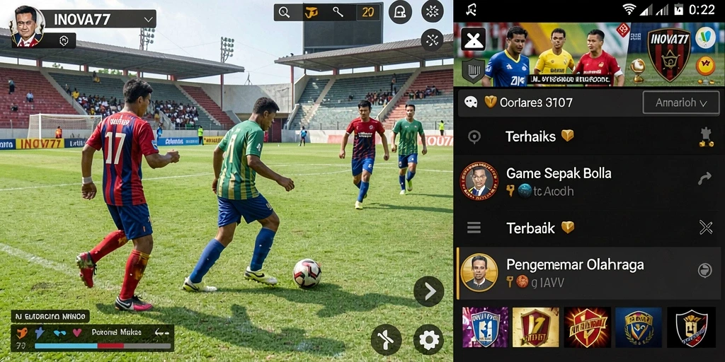 Tangkapan layar gameplay <strong>INOVA77</strong> menampilkan aksi seru di lapangan sepak bola.