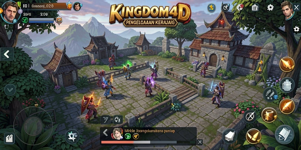 Screenshot utama KINGDOM4D menampilkan gameplay pengelolaan kerajaan yang menarik.