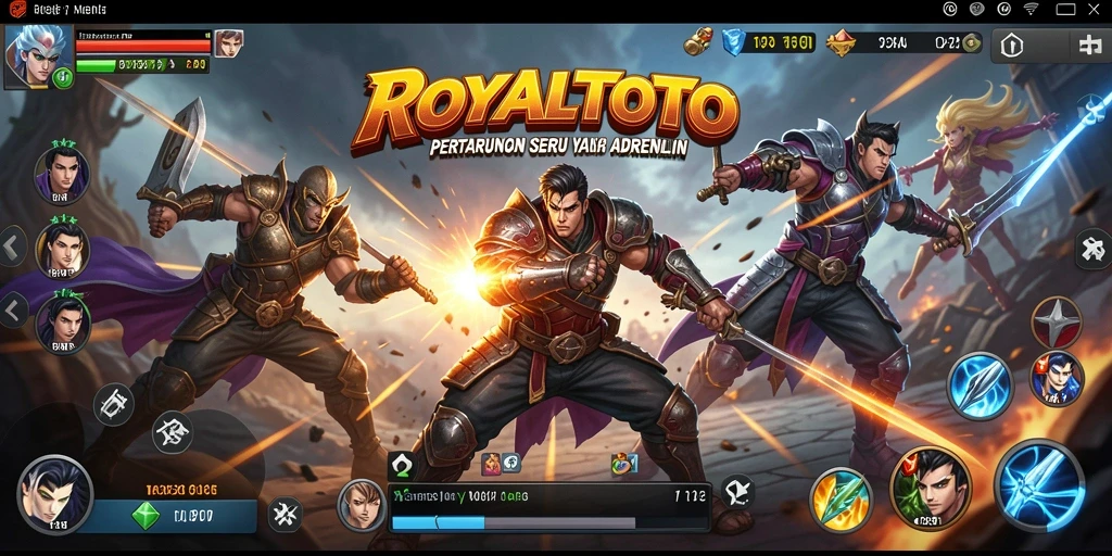 Screenshot utama ROYALTOTO menampilkan pertarungan dinamis yang mendebarkan.