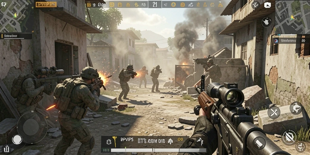 Tampilan gameplay RPVIP5 yang penuh aksi di medan perang.