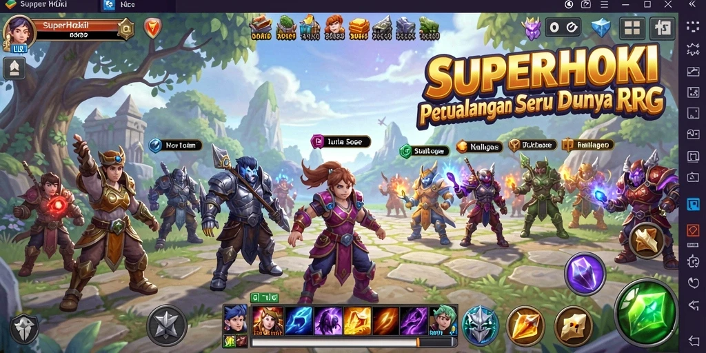 Penggambaran gameplay RPG yang mendebarkan di SUPERHOKI.