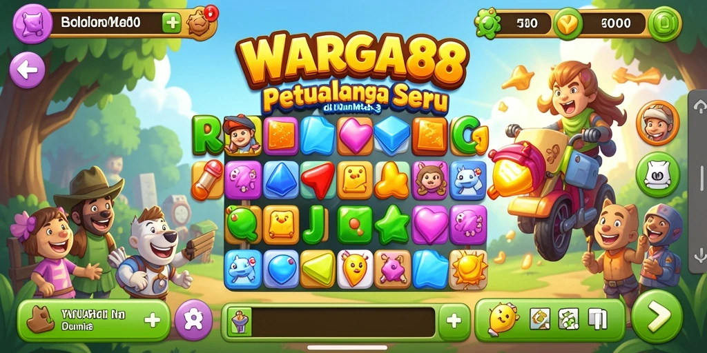 Screenshot gameplay utama WARGA88 dengan tampilan match-3 yang menakjubkan.
