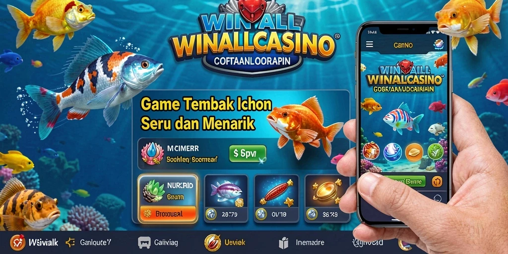 Screenshot gameplay WINALLCASINO menampilkan momen menangkap ikan yang seru.